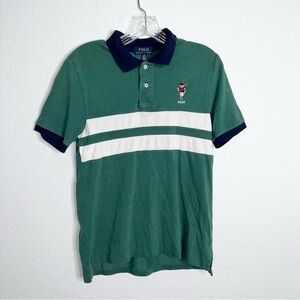 Polo Ralph Lauren Shirt Boys Large 14 16 Bear Logo Shirt Green Stripe Collared